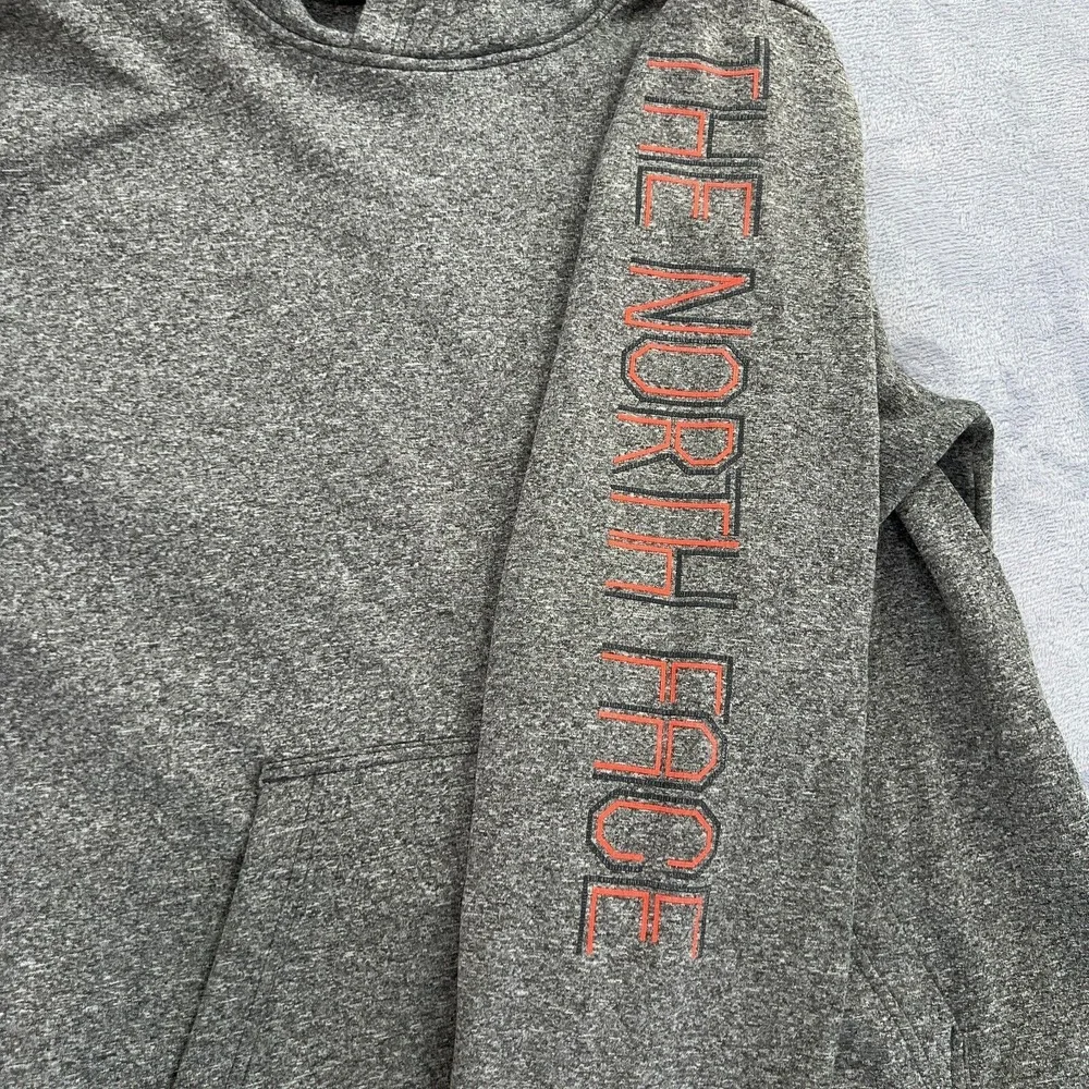 The North Face Drew Peak Hoodie Sweatshirt Mens Large Gray Log‎ Arm Print Casual